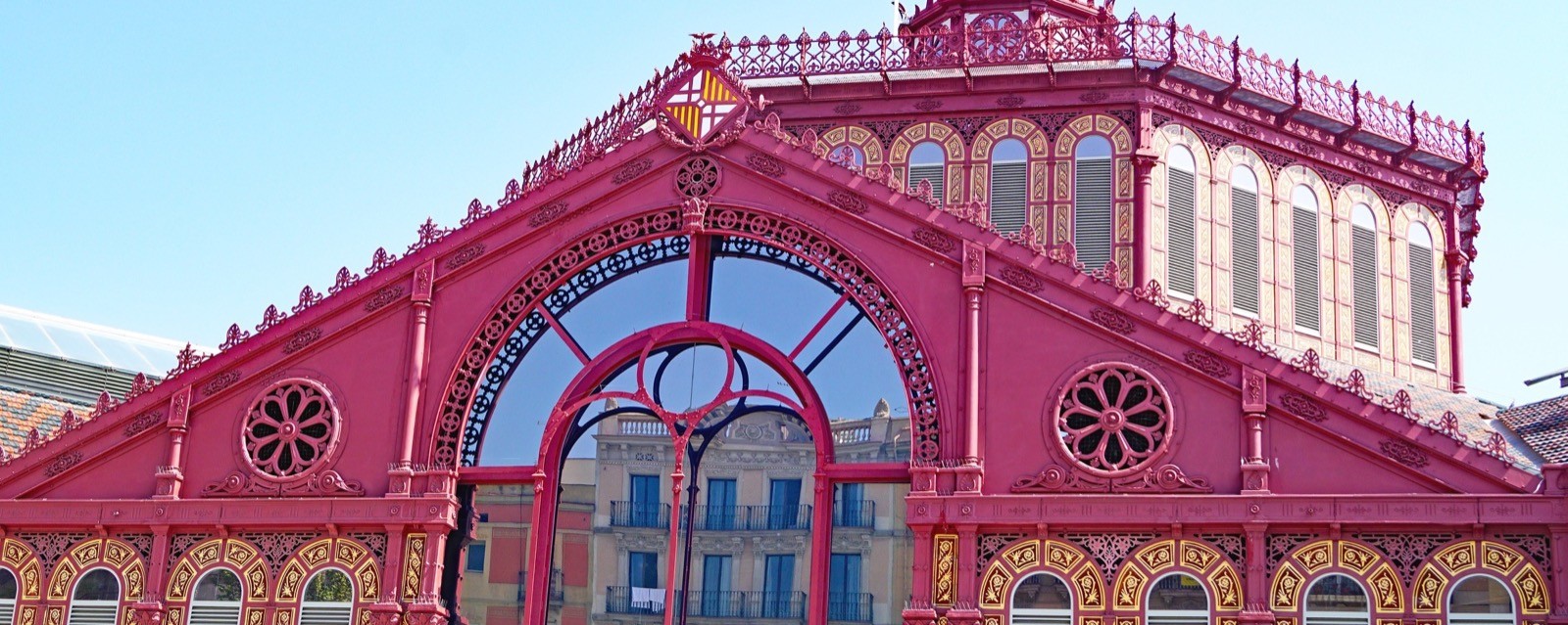 The red iron entrance of Sant Antoni market