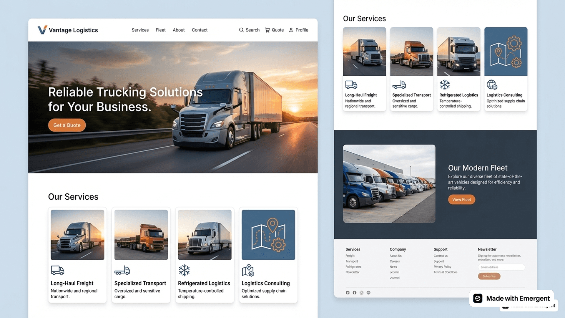 trucking company website made with emergent