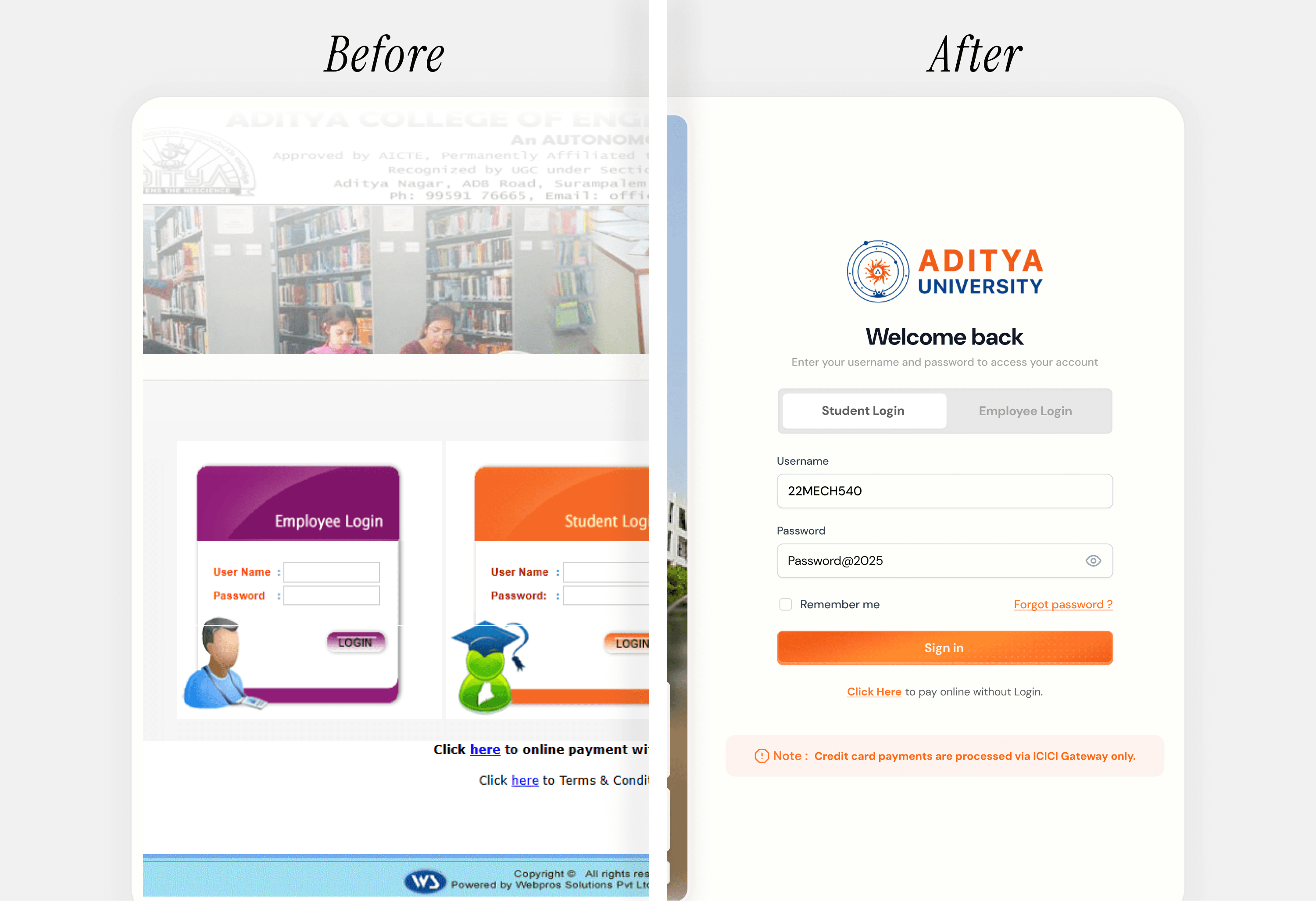 College dashboard design mockup