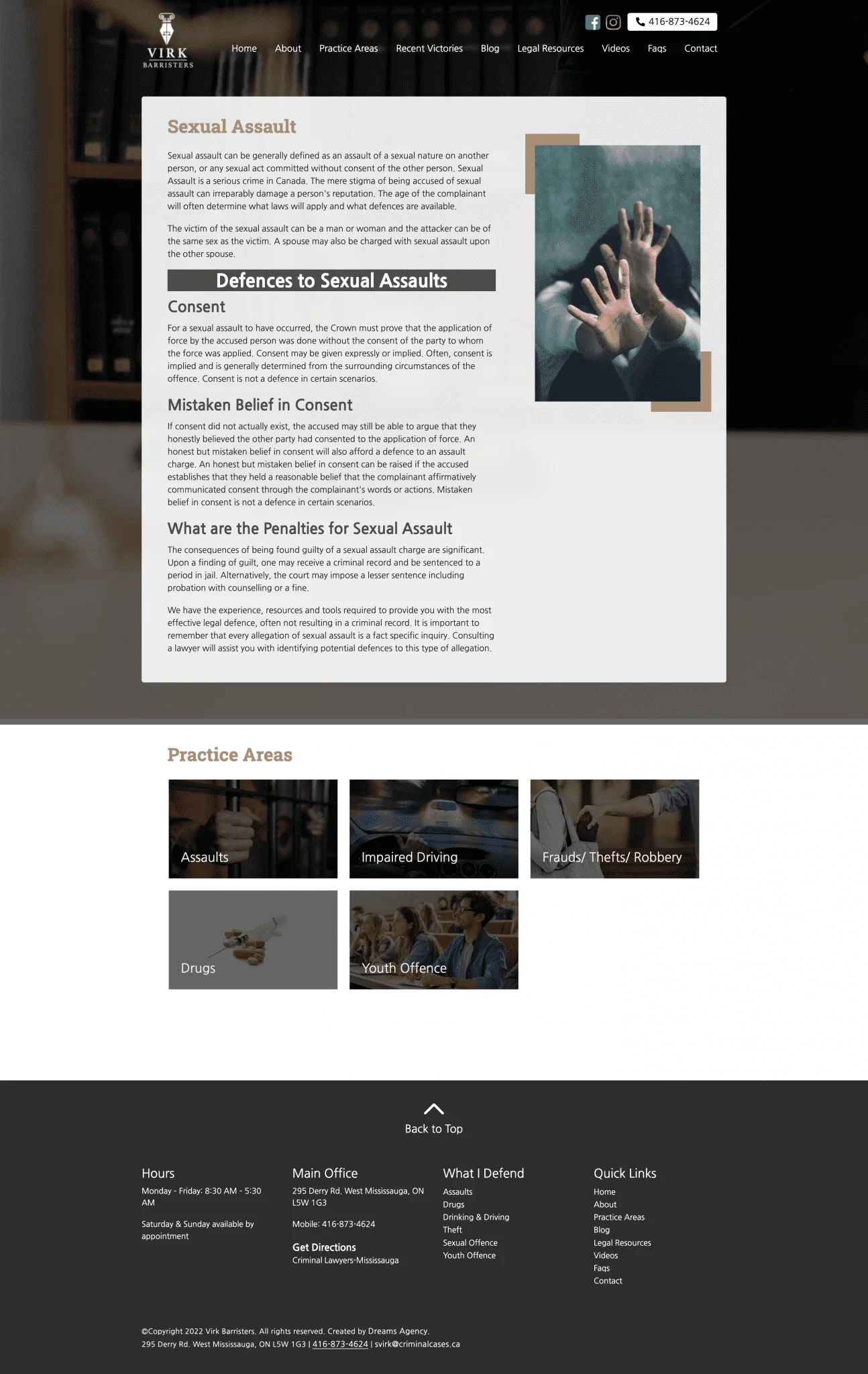 sexual assult page for virkbarristers website developed & designed by Dreams Agency Mississauga, Ontario