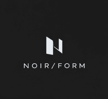 Noir logo with a dark bacground and white text with a big n in the middle and Noir/Form text underneath it