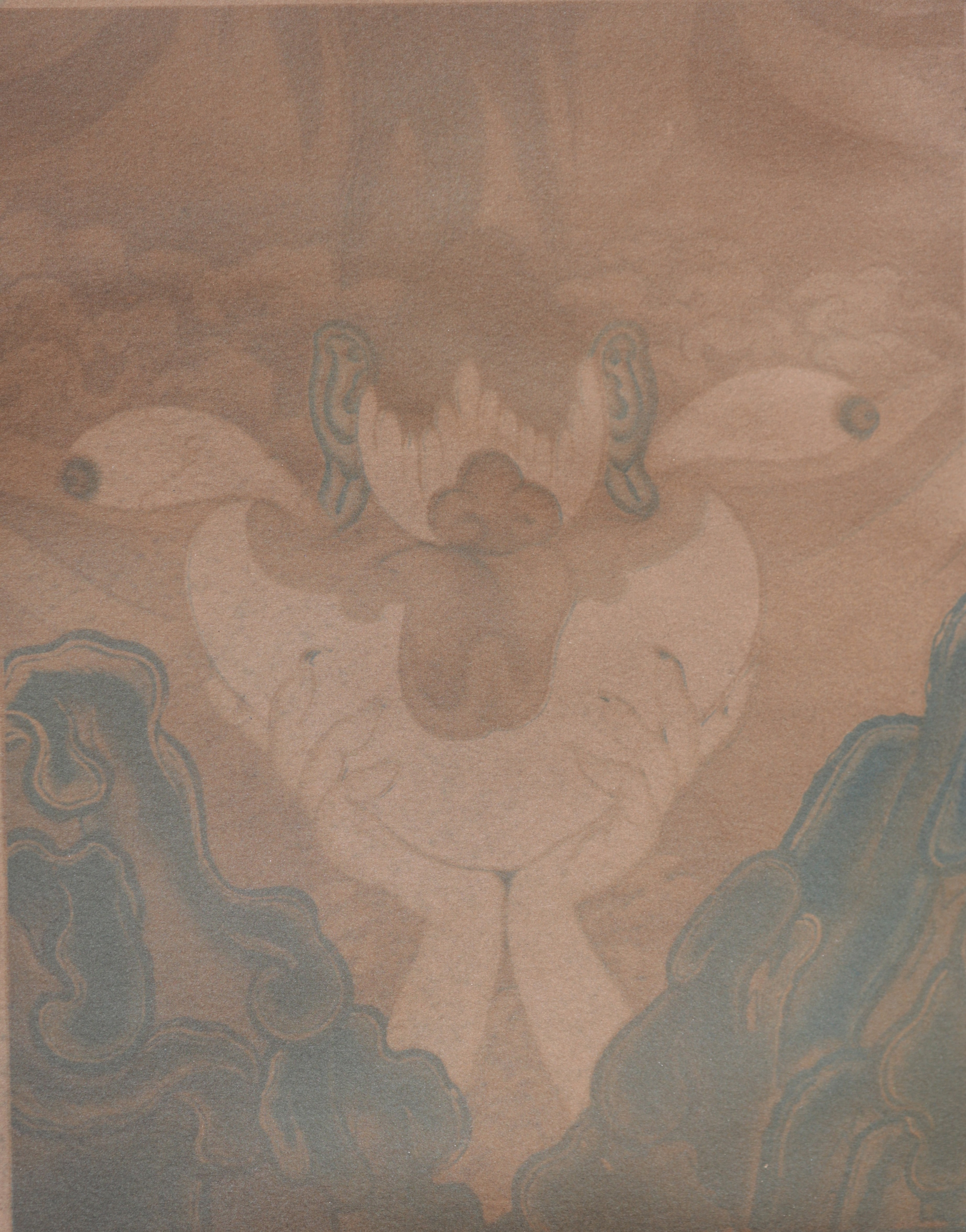 herd of sheep on road painting