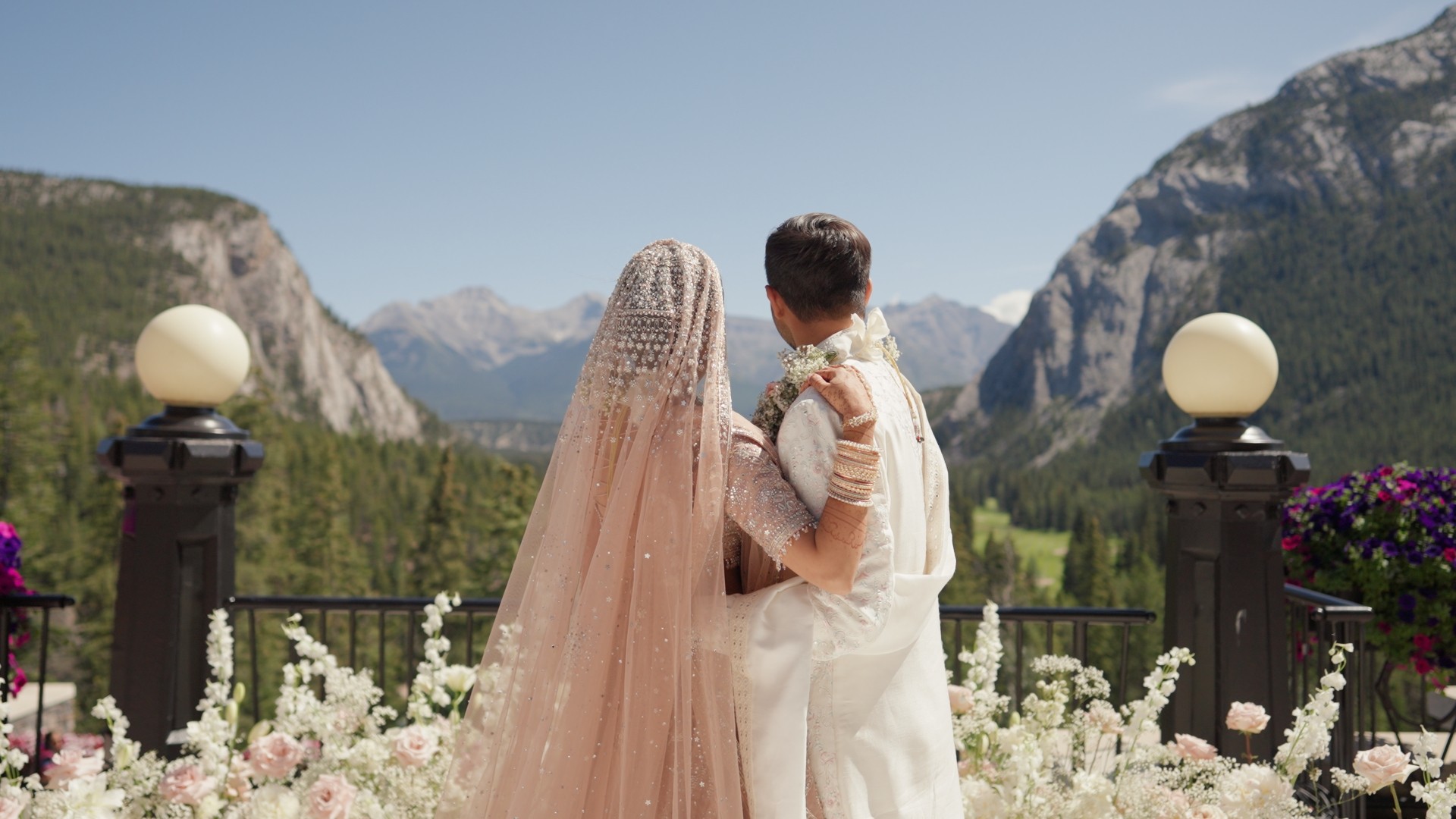 wedding dress hanging on wall