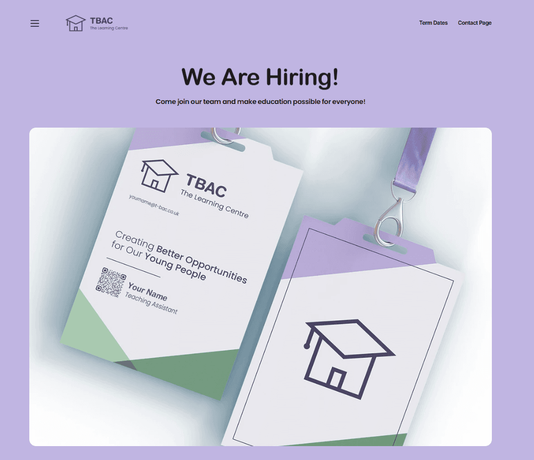 A screenshot of the TBAC website. 