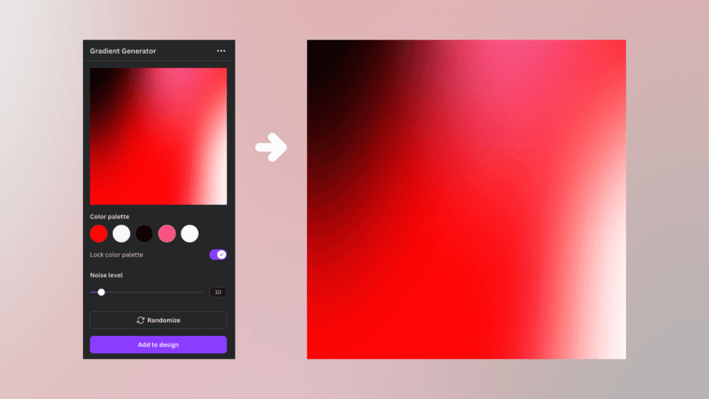 Showing the gradient generator app creating a black to red smooth gradient graphic.