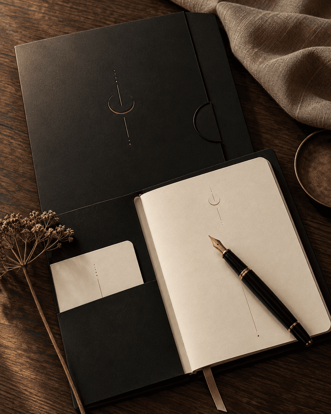 Mão anotando em um caderno sobre mesa de madeira
