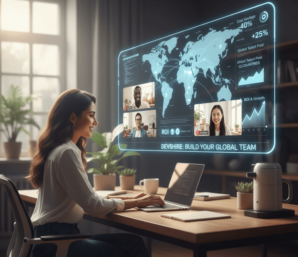 DevsHire global team dashboard with world map and analytics