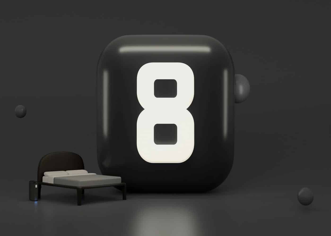 What is Eight Sleep - 8Sleep logo next to a bed