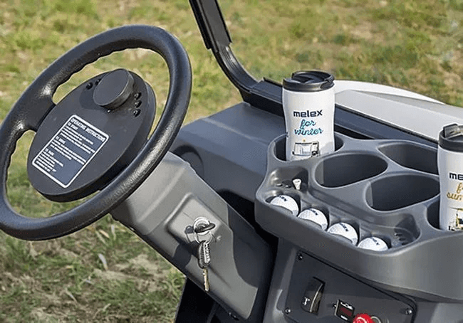 white and black golf cart