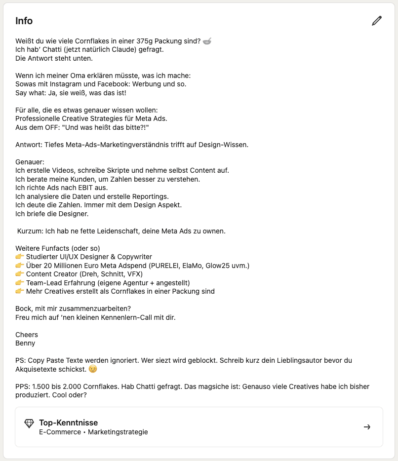 LinkedIn Info Text