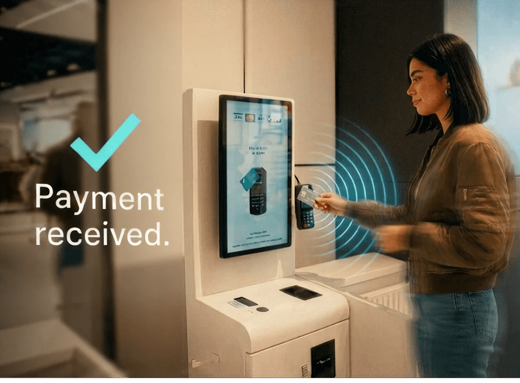 RFID reader built into a staffed cashier counter