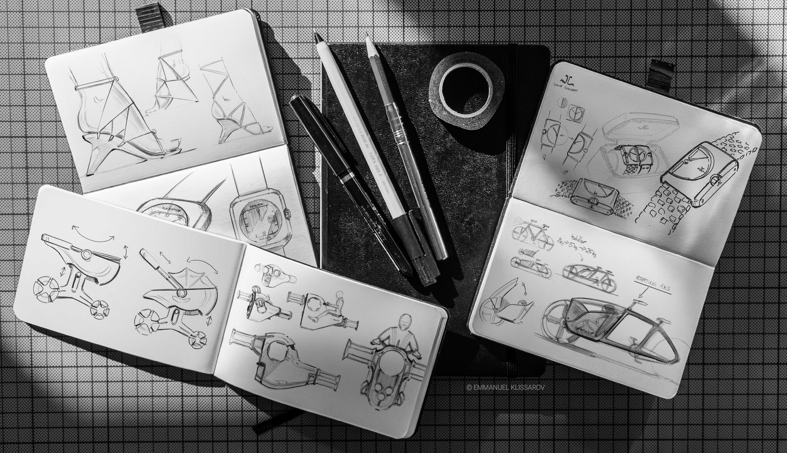 Sketchbooks and working tools of Emmanuel Klissarov