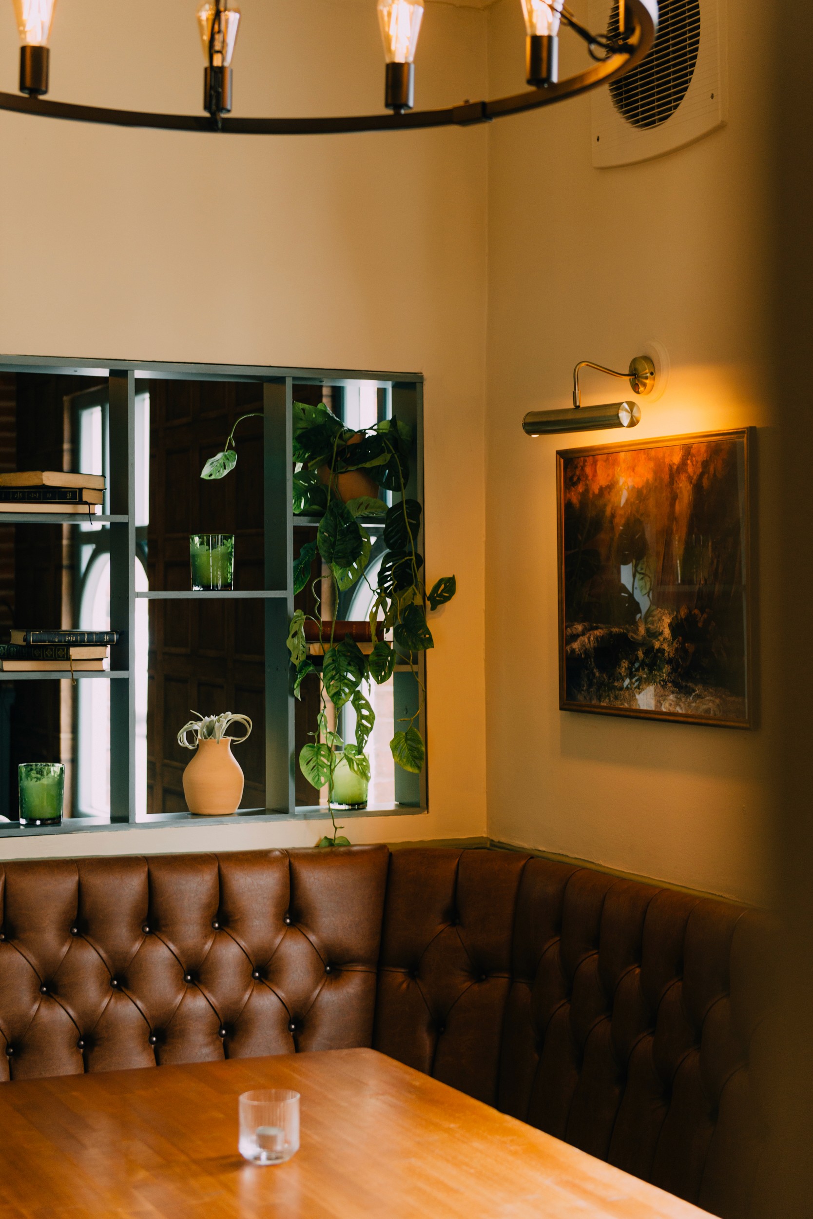 The Faulkner dining room in warm evening light
