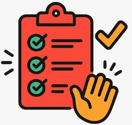 Icône onboarding client - Clipboard rouge-orange accueil automatique nouveaux clients