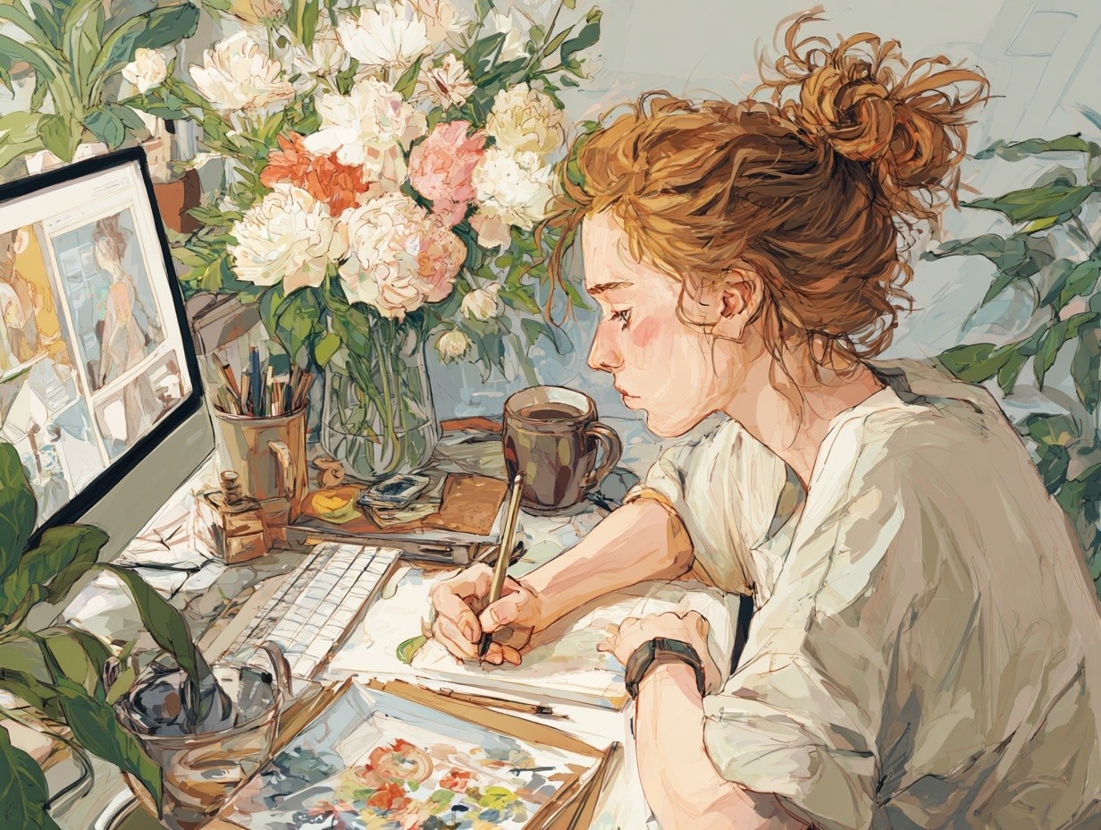 painting of a designer working