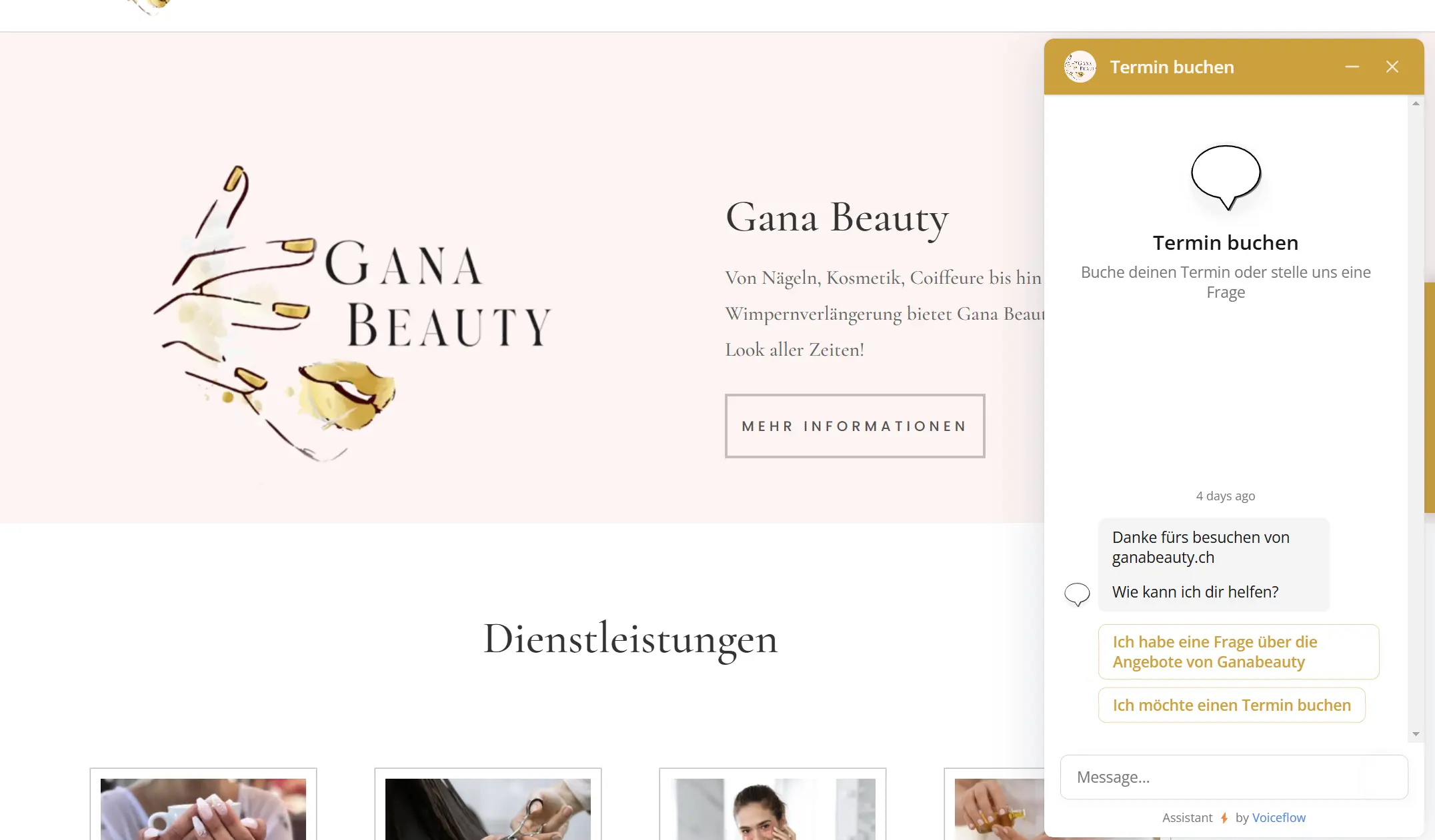 Homepage layout featuring a logo, navigation menu, and sections for services and contact information.
