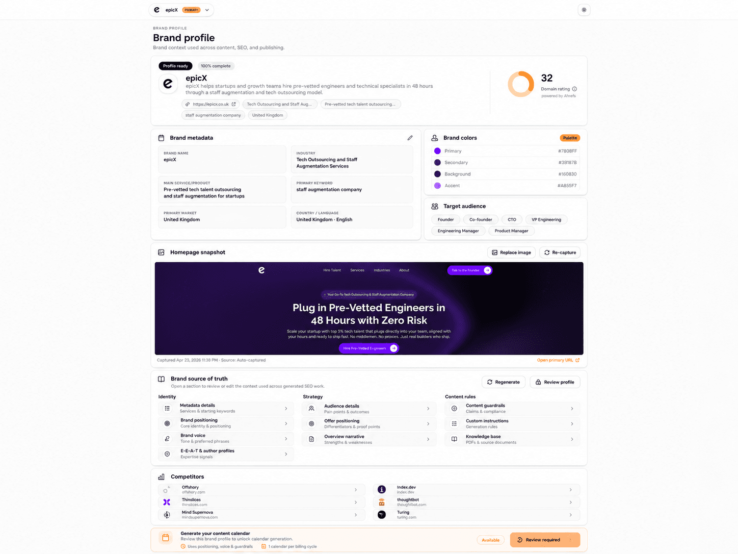 brand profile in Keytomic