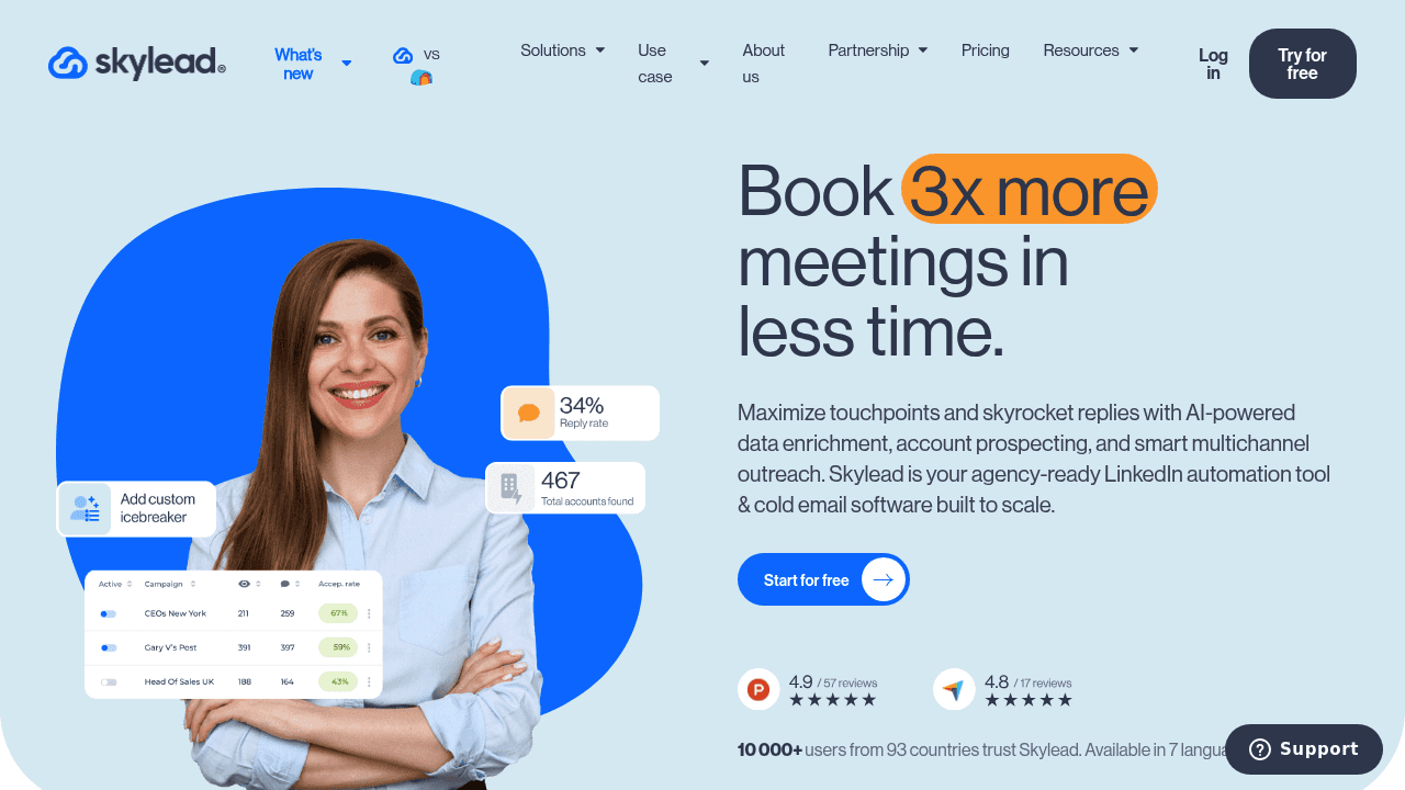 Screenshot of https://skylead.io/