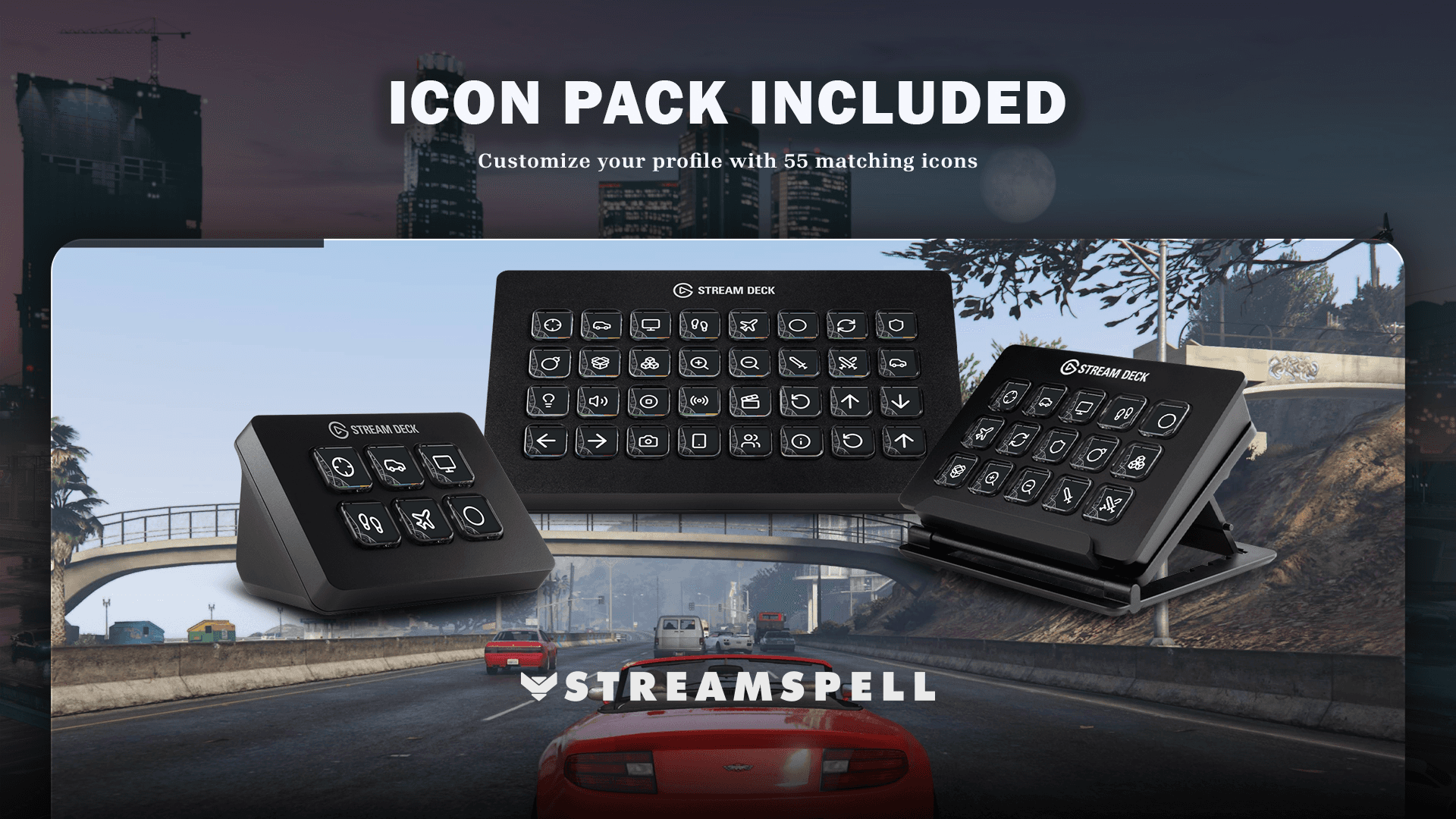 Grand Theft Auto V static Stream Deck icon pack included with the profile