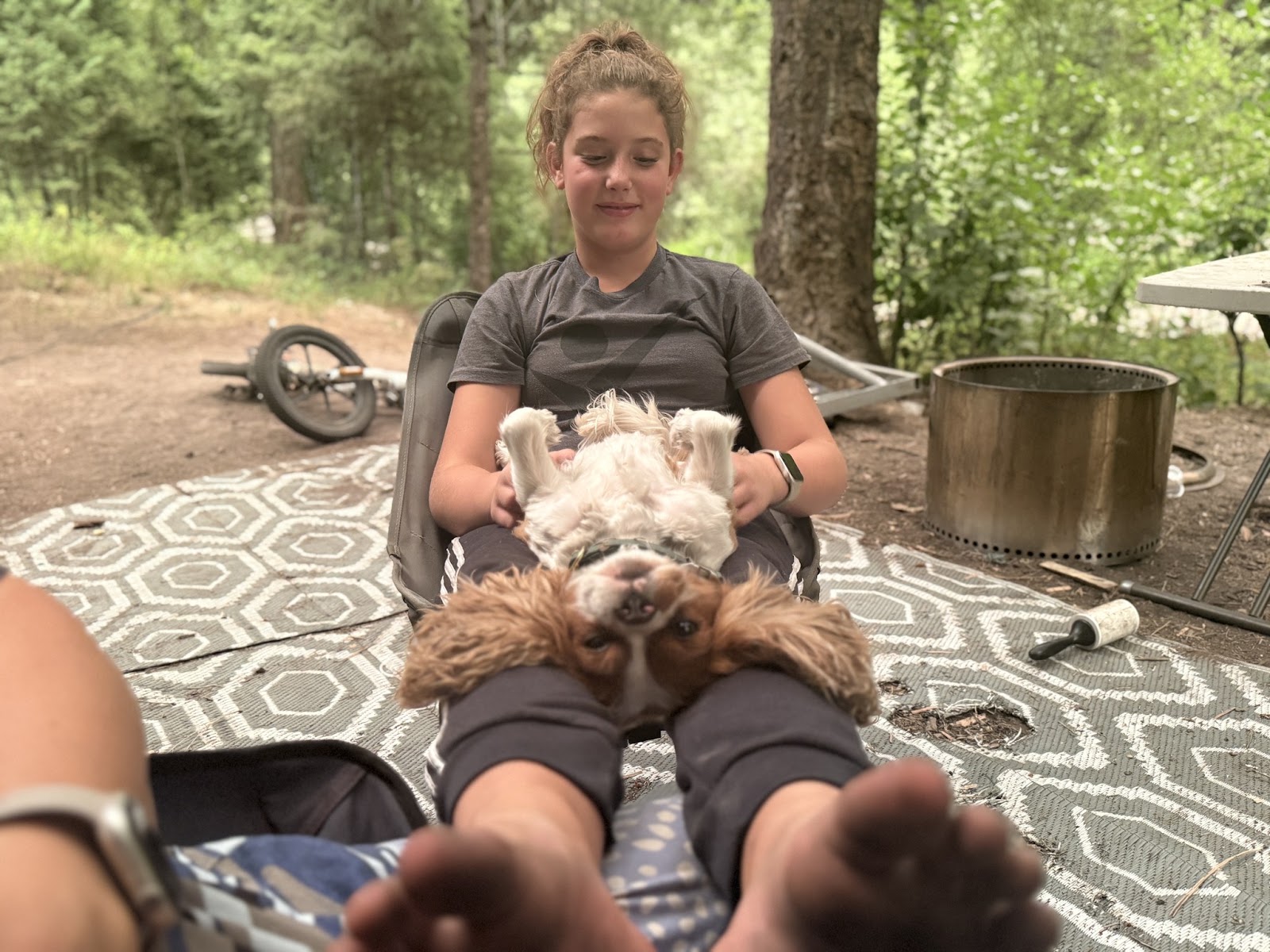 Eden and Lady at the campsite near Seeley Lake, Montana