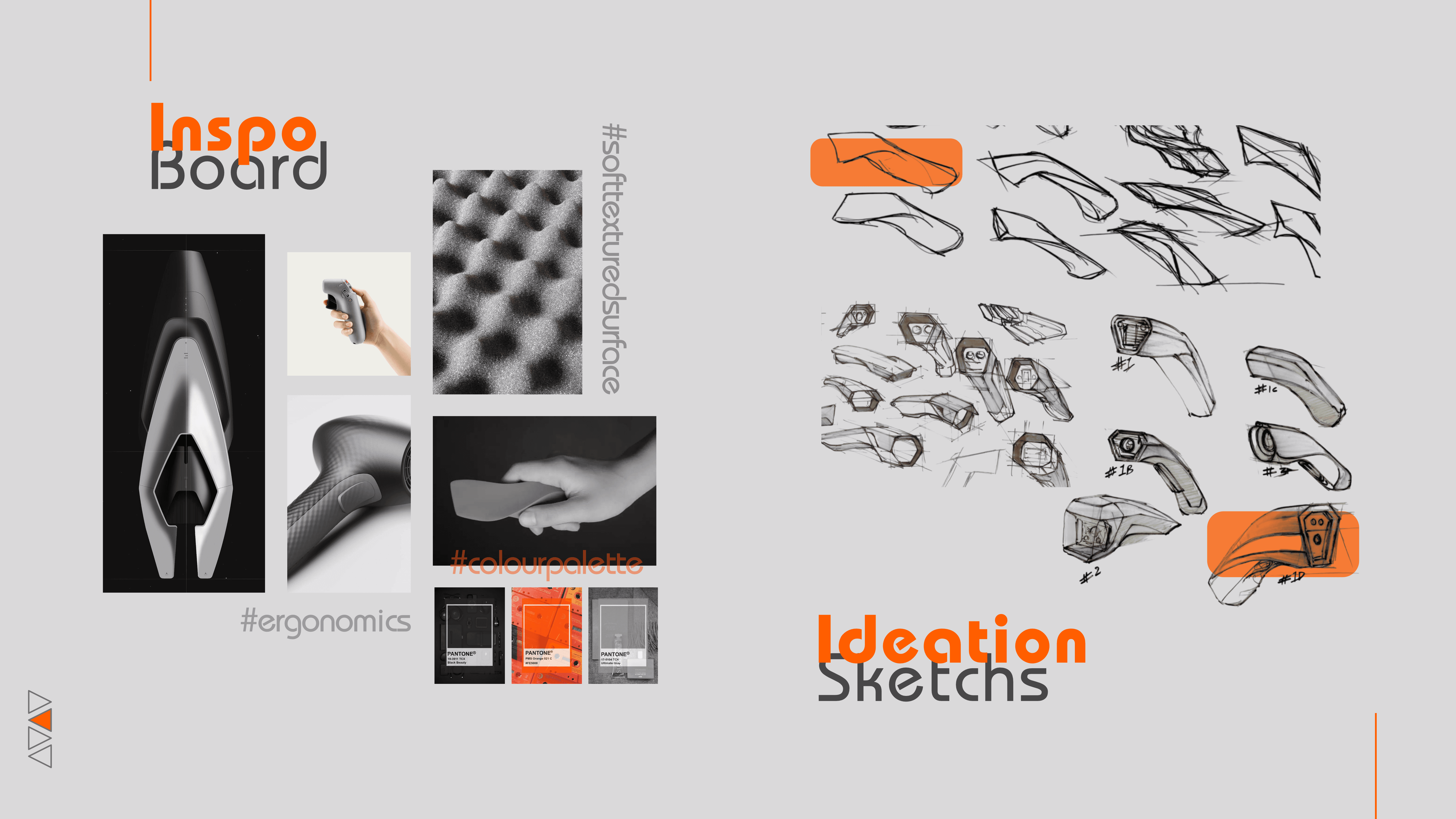 Showcases the transition from mood-boarding organic textures to exploring form through rapid ideation sketching.