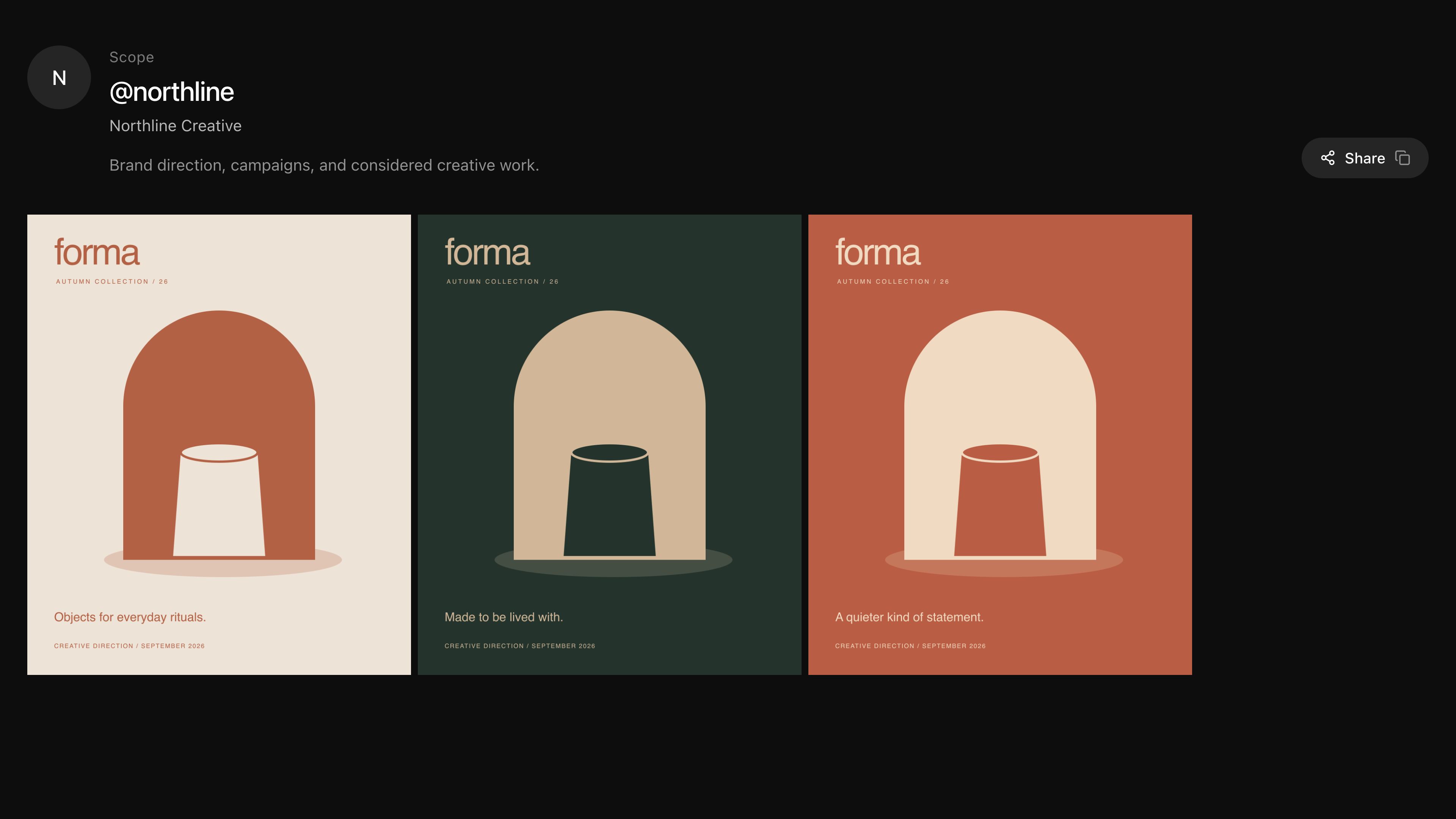Scope portfolio view for the Forma autumn campaign