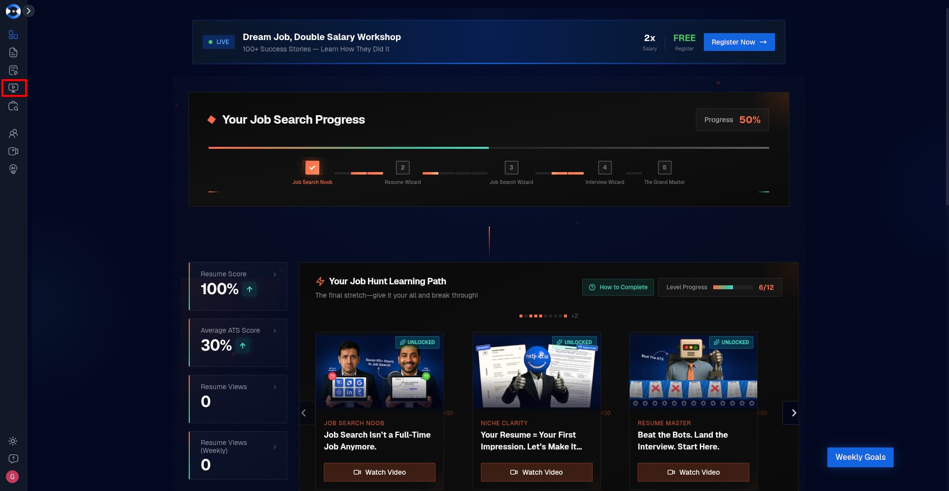 nxtjob.ai dashboard
