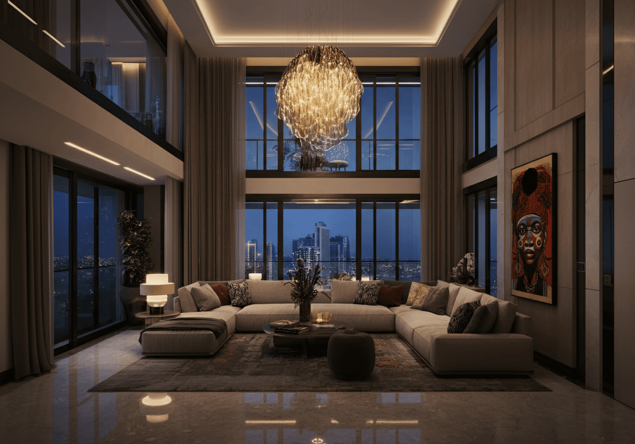 Double height living room interior design decor