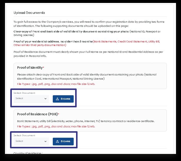 OnsaFX document upload screen