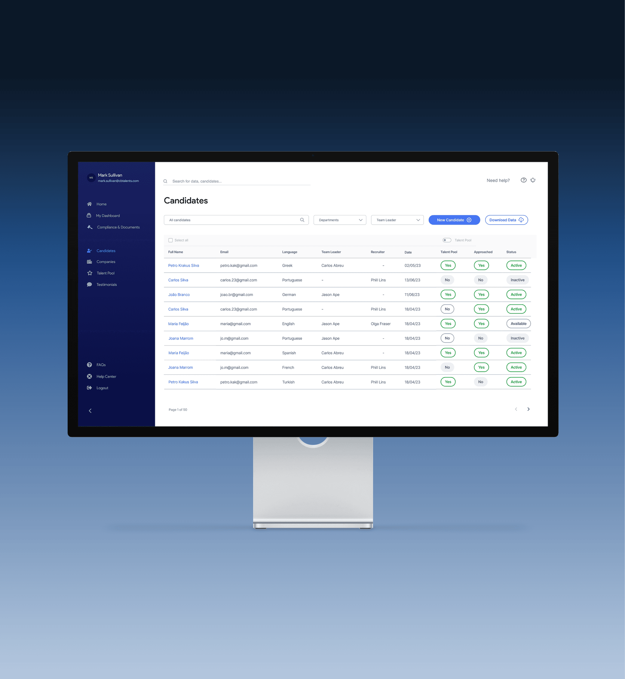 mobile exihibiting app login screen