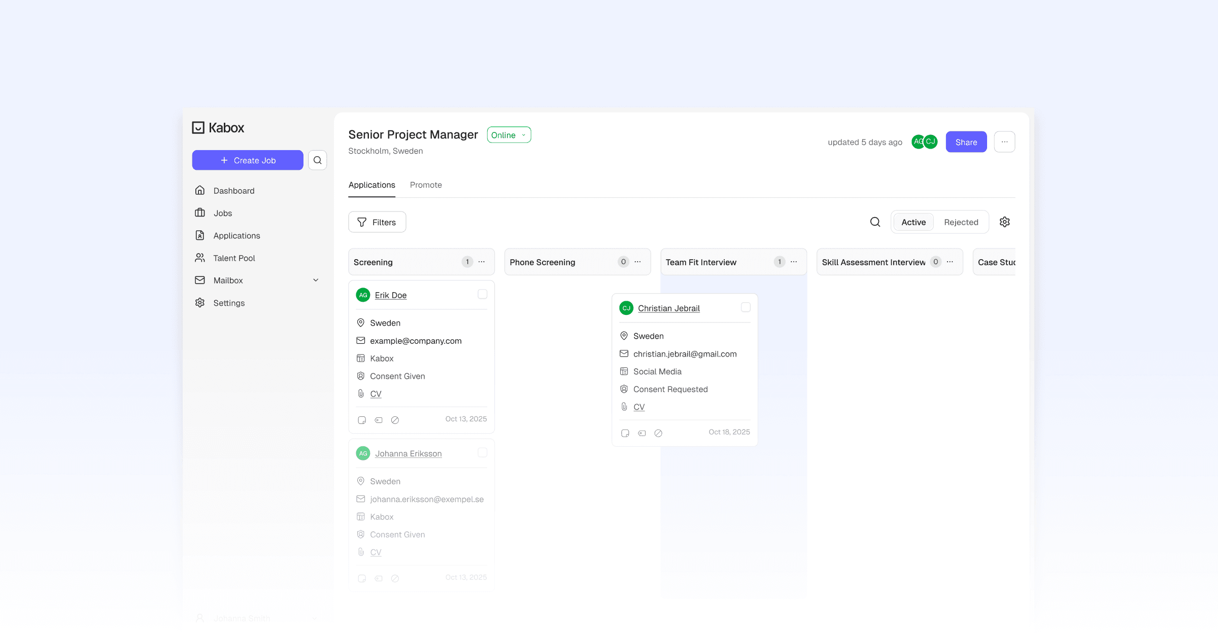 dashboard of kabox ats