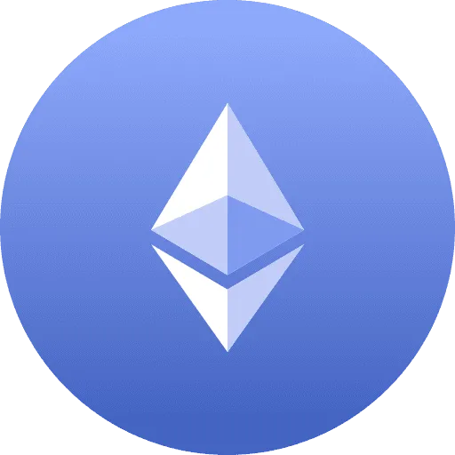 The Ethereum logo is a stylized blue circle with a white diamond.