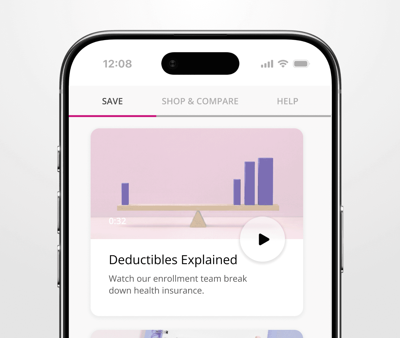 Enrollment landing page with short onboarding video example highlighted