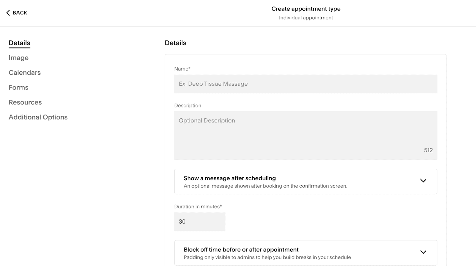 Creating appointment types in Acuity Scheduling