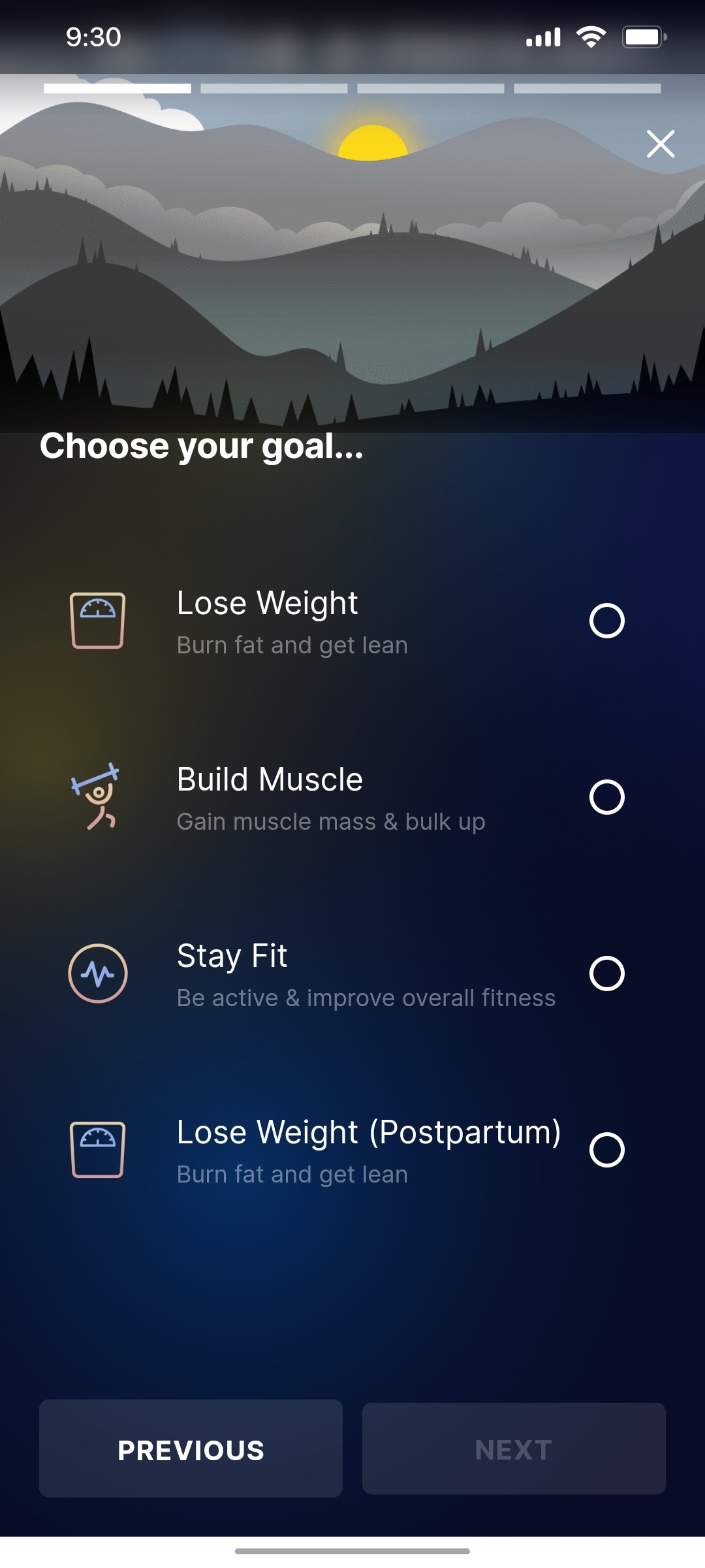 Cult.fit App Choose your goal Screen