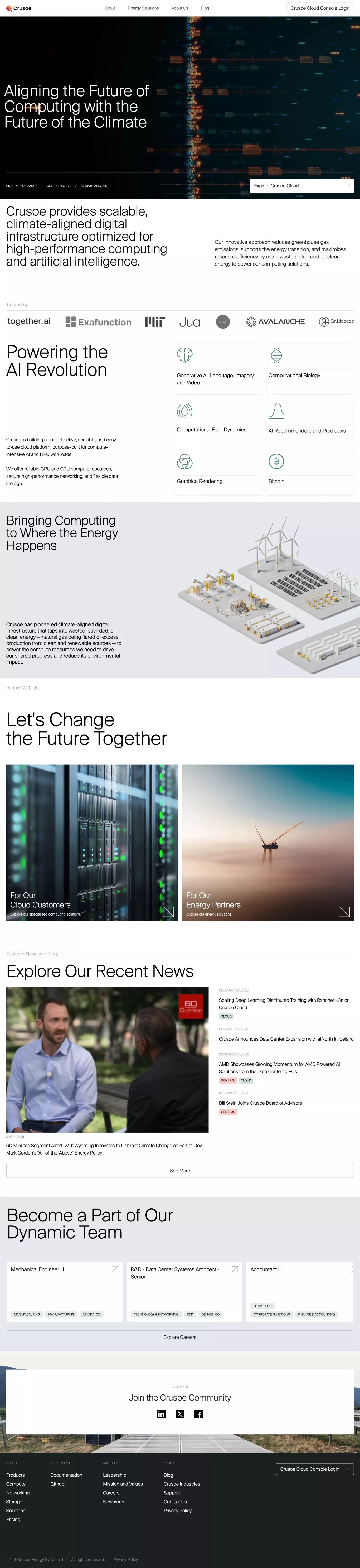 Crusoe landing page screenshot showcasing Tech and Nature design