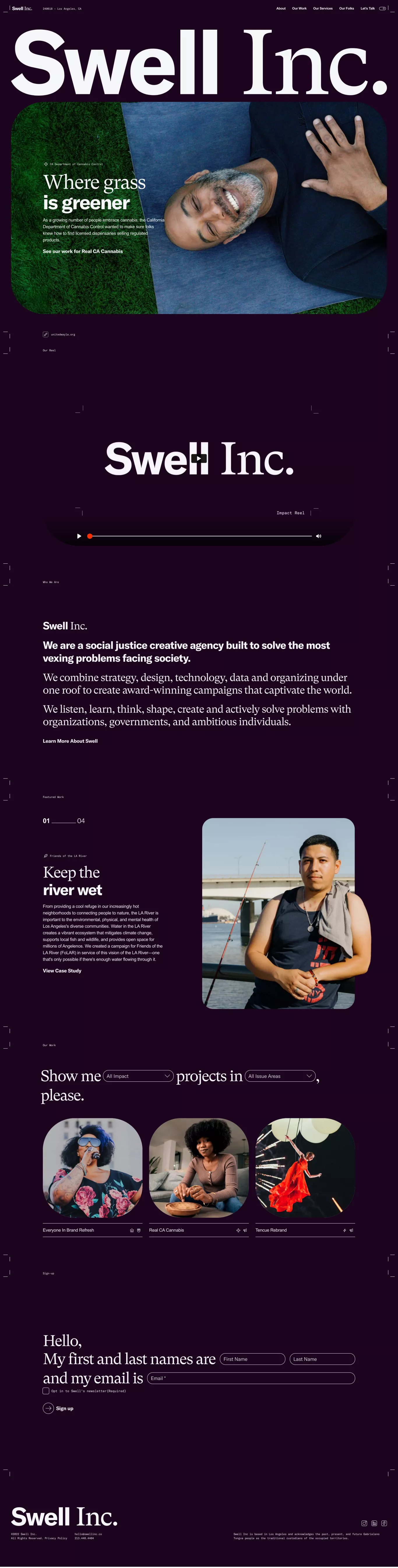 Swell Inc portfolio page screenshot showcasing Design and Tech design