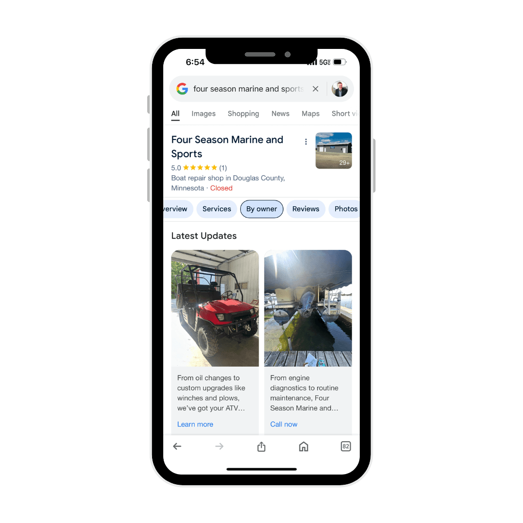 Cell Phone View of Four Season Marine and Sports Google Business Profile