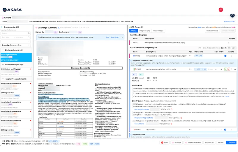 Coding Optimizer Layout showing suggestions, documentation and ability to approve codes.