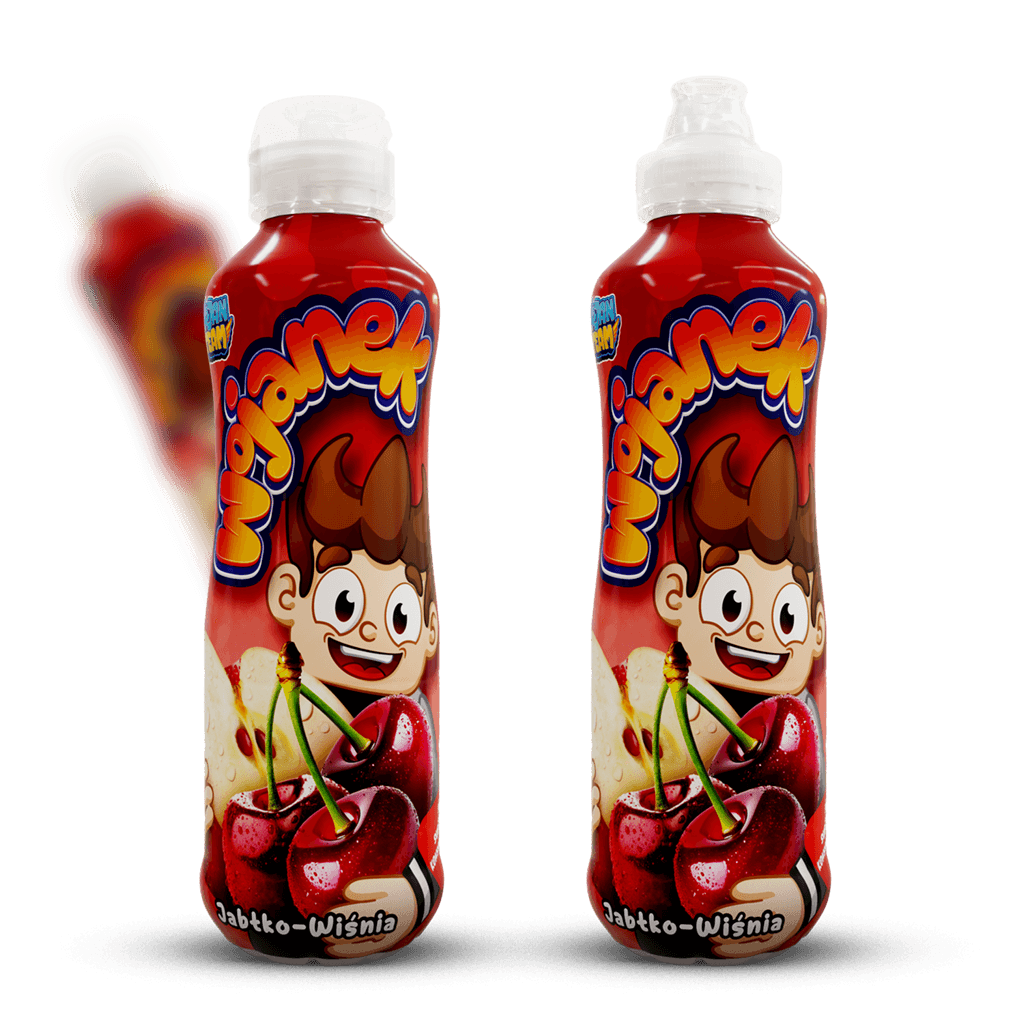 Wojanek – napój owocowy w butelkach, smaki truskawka i malina oraz pomarańcza i brzoskwinia