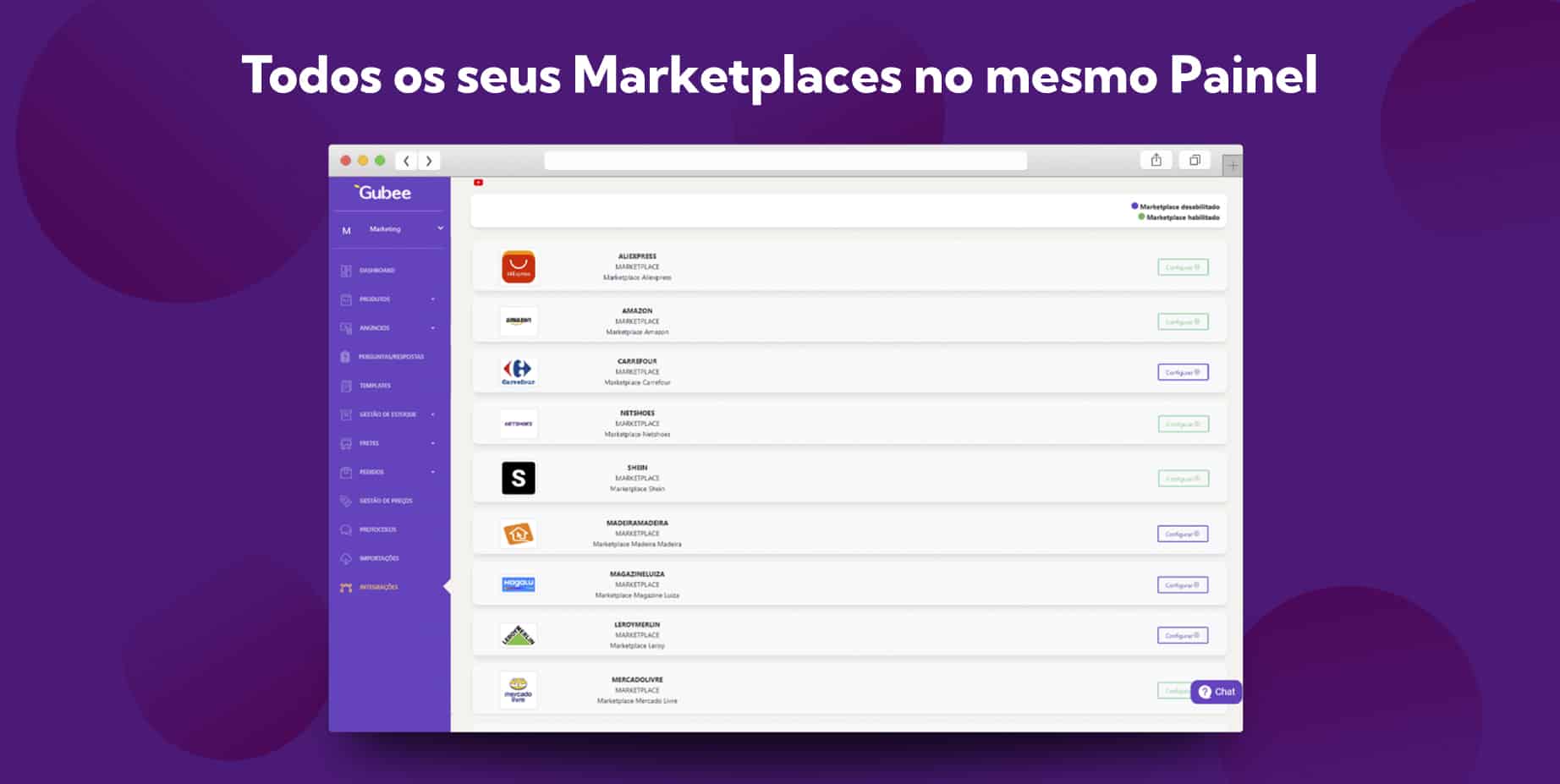 Com o Hub de Marketplaces Gubee, você conta com um Painel Unificado para gerenciar todos os seus marketplaces!