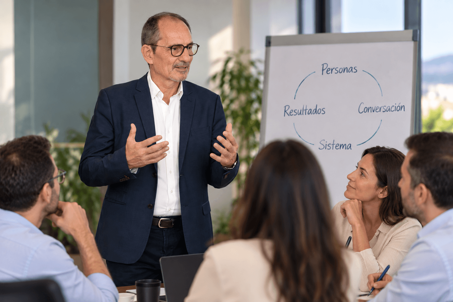 Walter facilitando una conversación de equipo