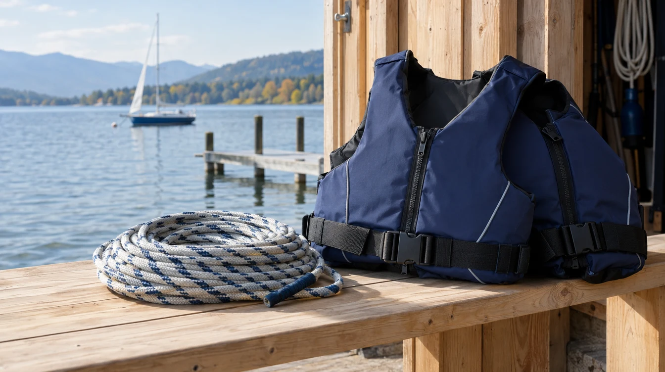 Rope and buoyancy aids on a bench