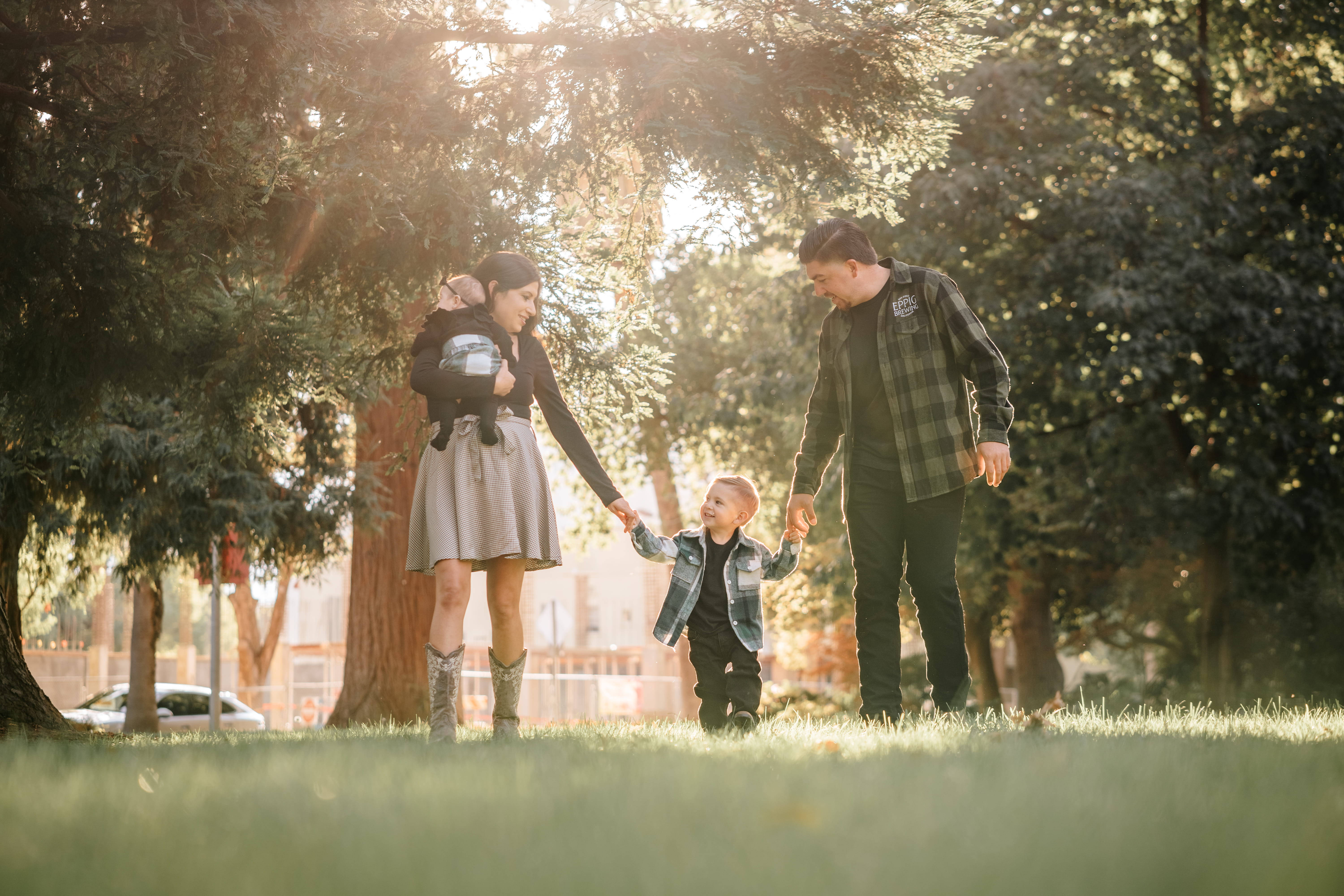 Delicate green foliage and pink flowers.