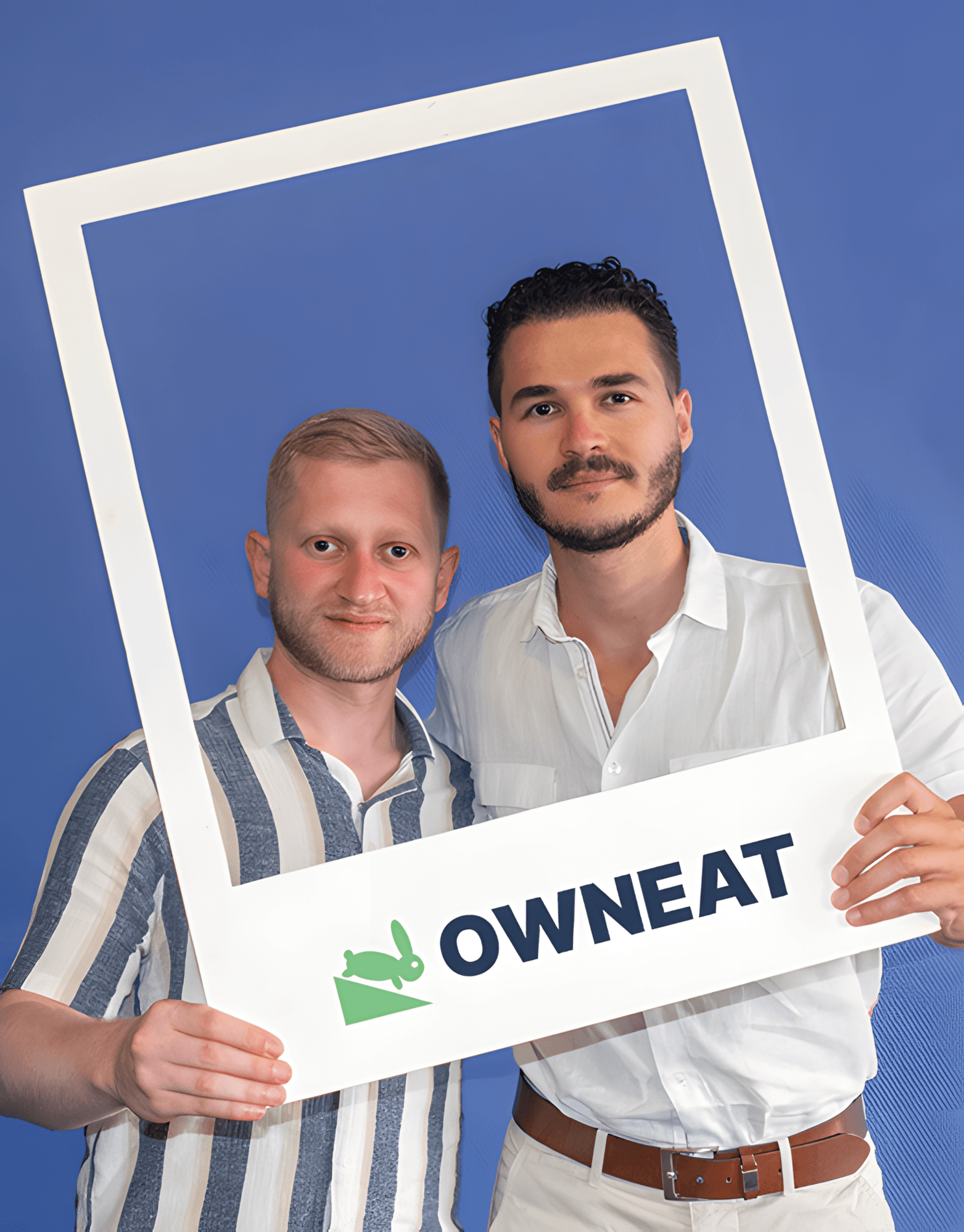 owneat co-founders in a frame with owneat logo on it