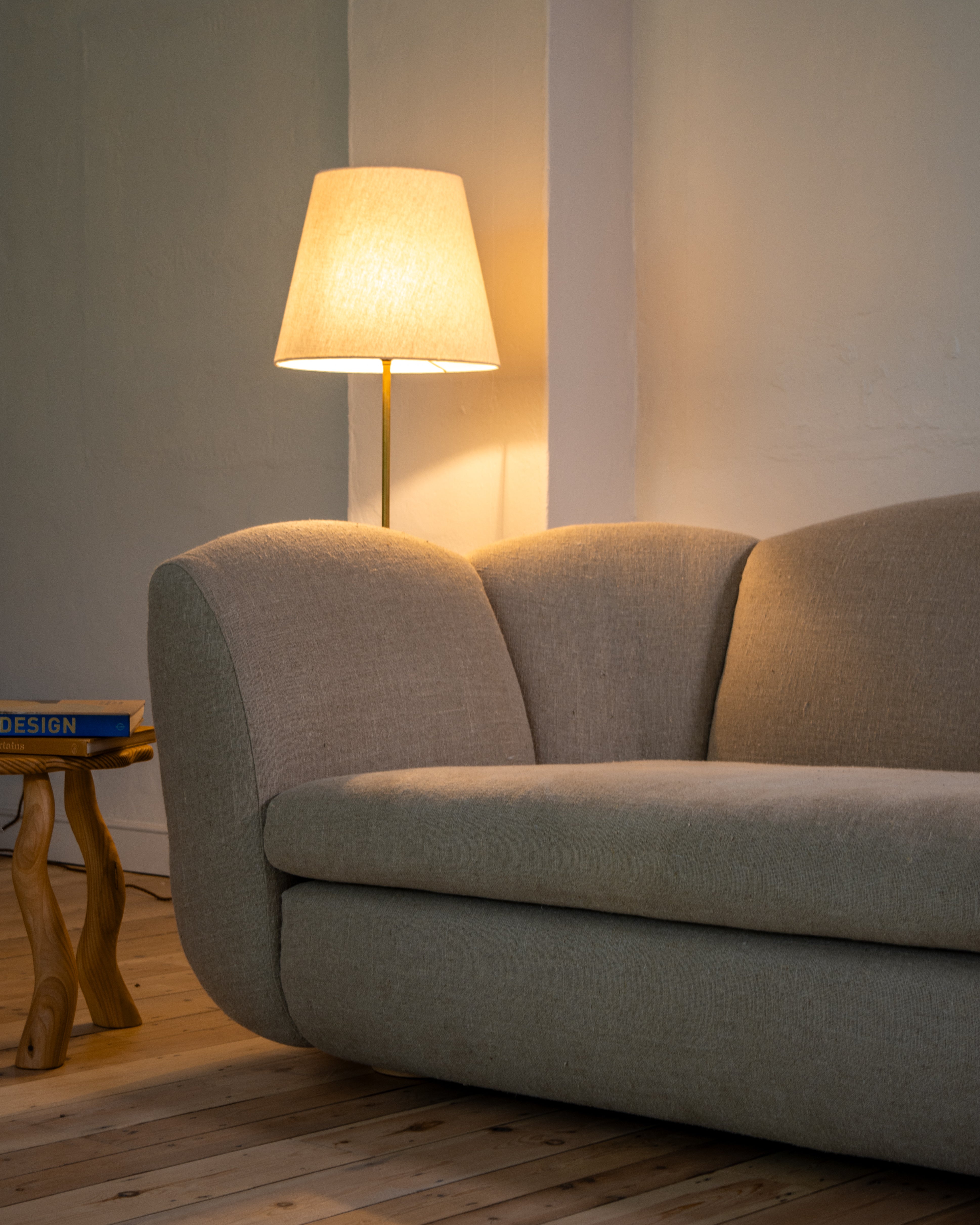 Wilkinson & Rivera Bay Sofa in Raw Linen in showroom setting