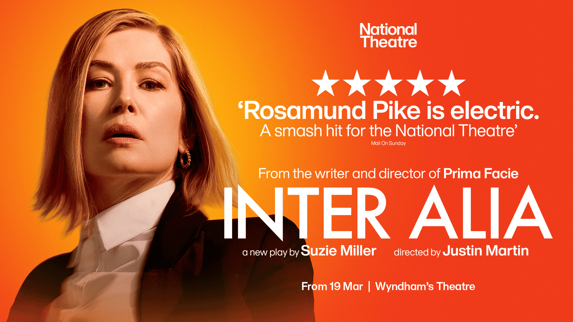 Inter Alia West End show poster featuring a person against an orange background.