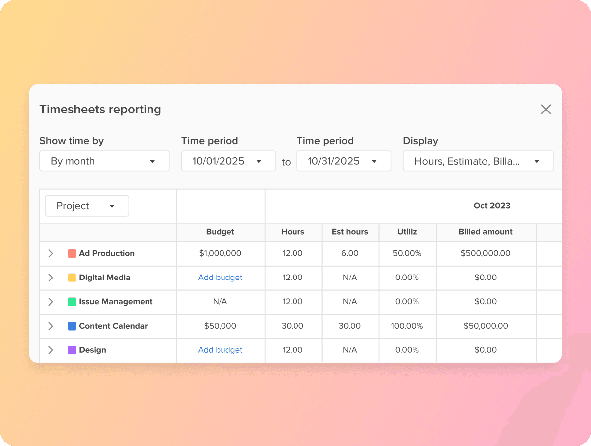 time sheets reporting view
