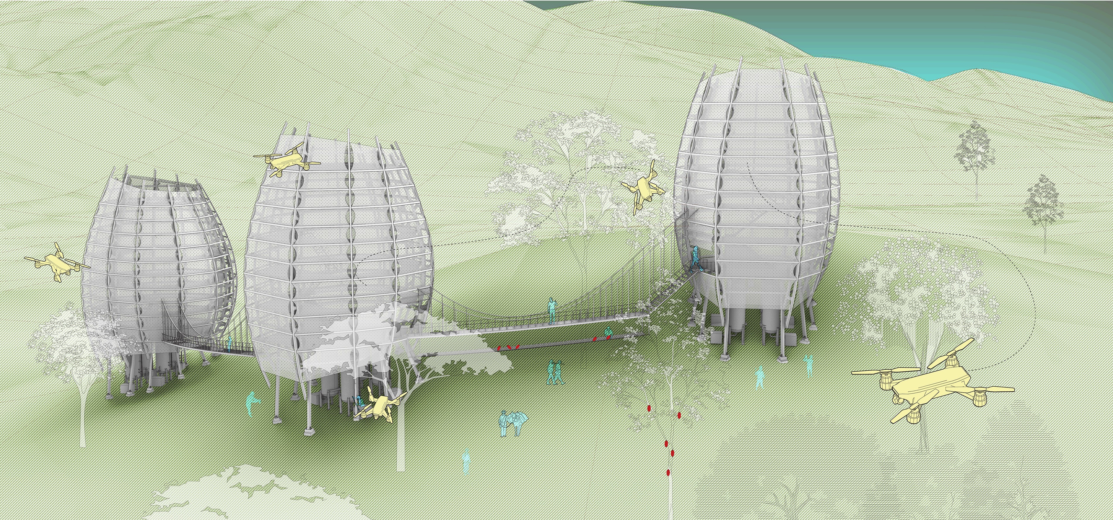 Perspectives of the proposed pods within the agricultural landscape.