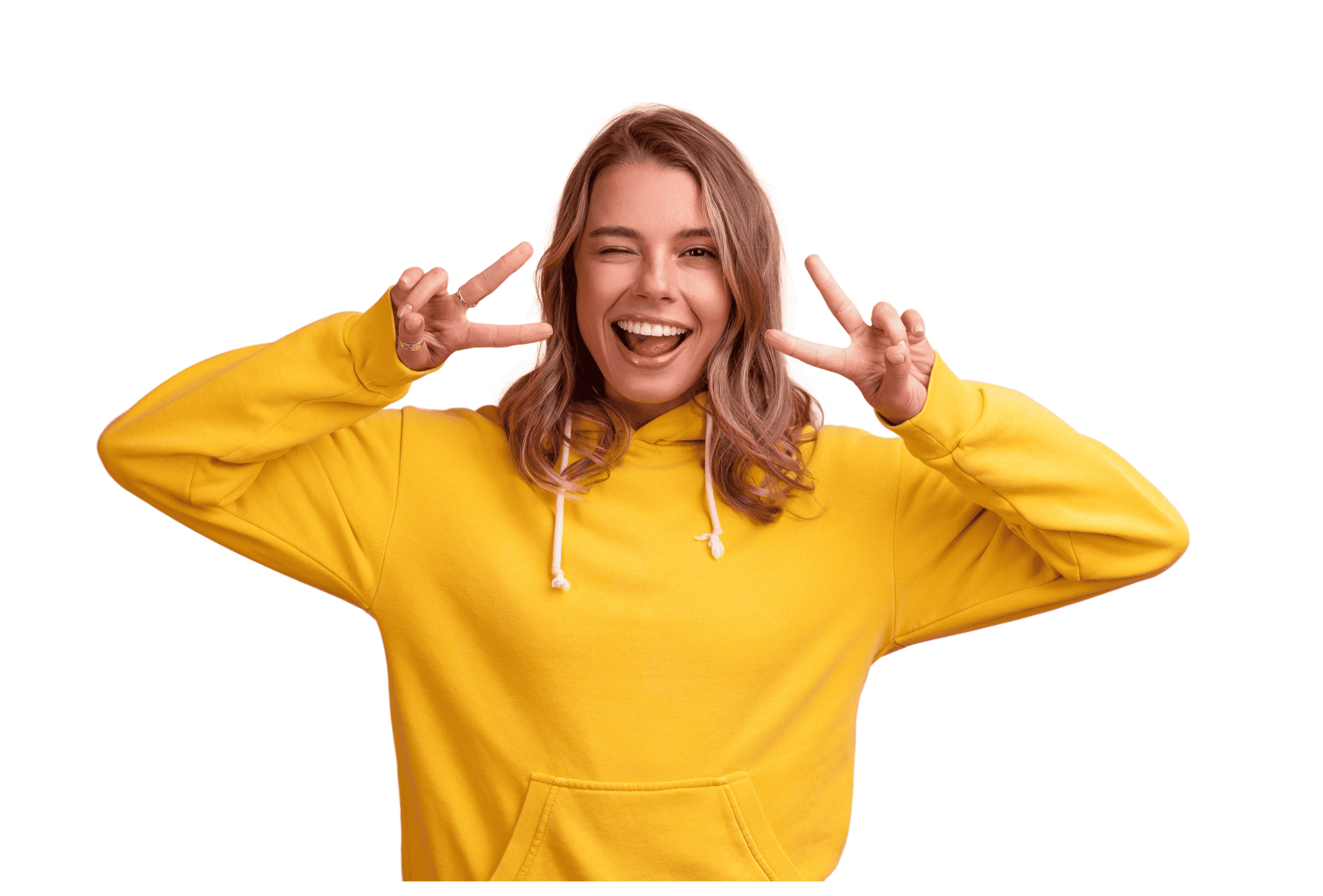 Vrouw met opgestoken duimen